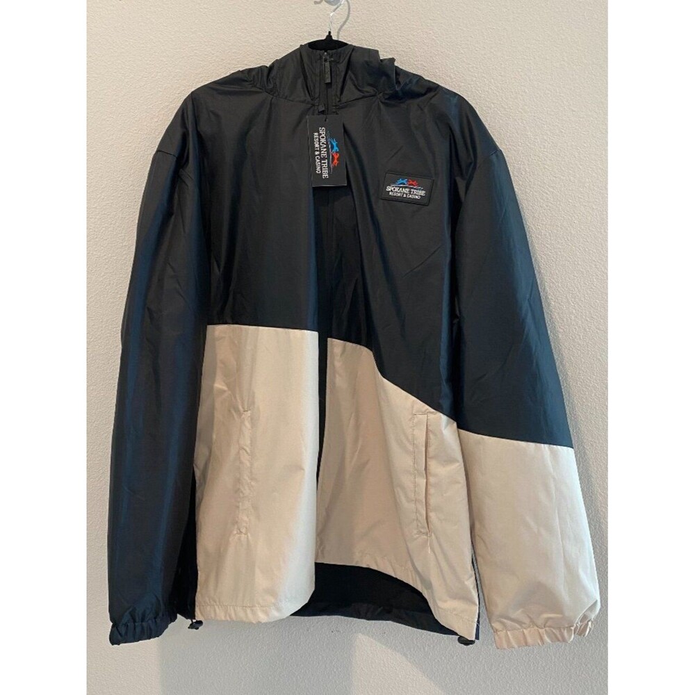 NWT Spokane Tribe Resort Casino Windbreaker Jacket Black Beige Unisex 2XL.